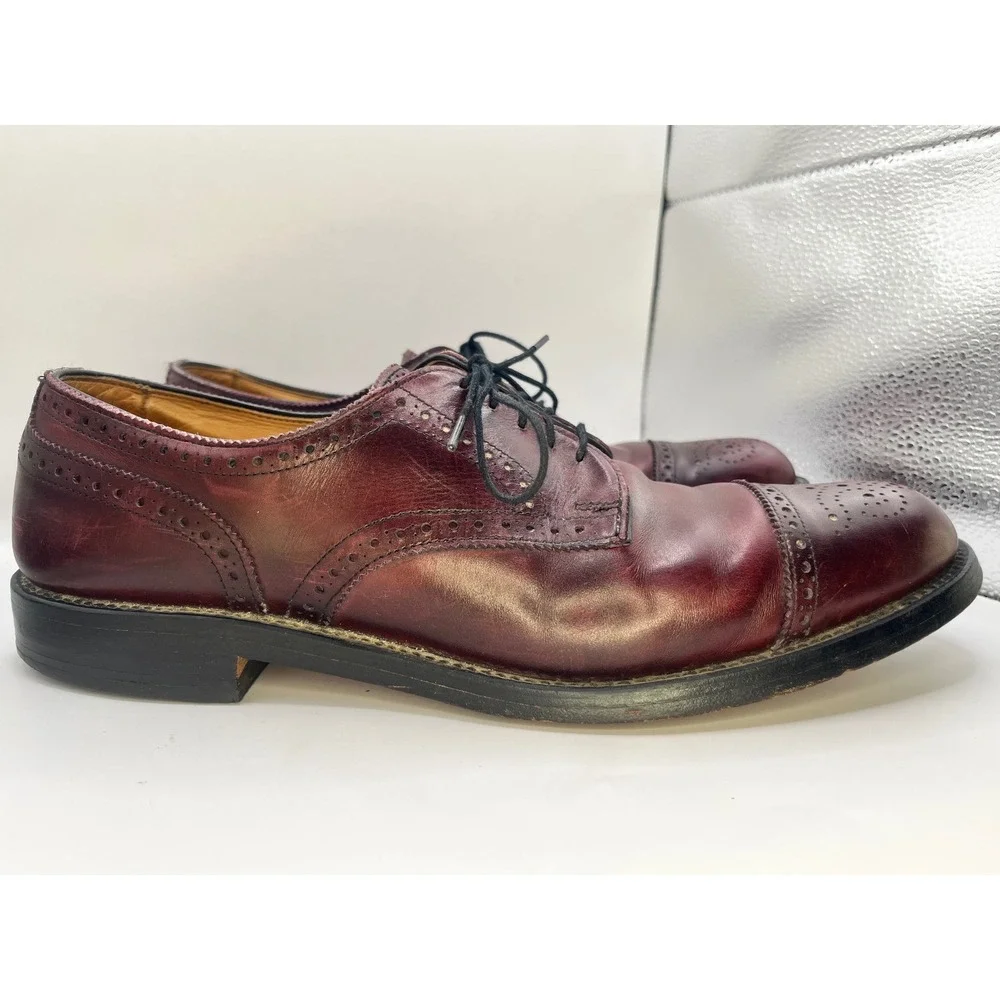 Allen‎ Edmonds Lexington Burgundy Leather Cap Toe Wingtip Derby Shoes 11.5 R